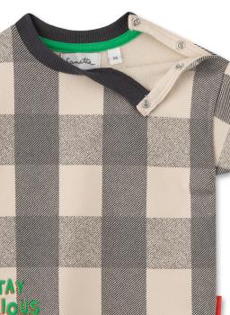 Preview: Jungen Sweatshirt halbarm kariert grau/weiß